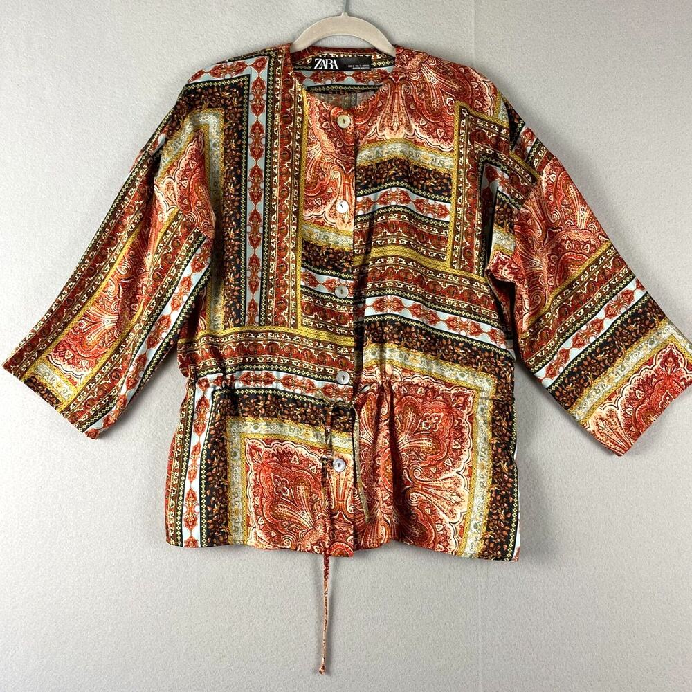 Zara Paisley Kimono Jacket Womens Small Button Front Bold Artsy Boho